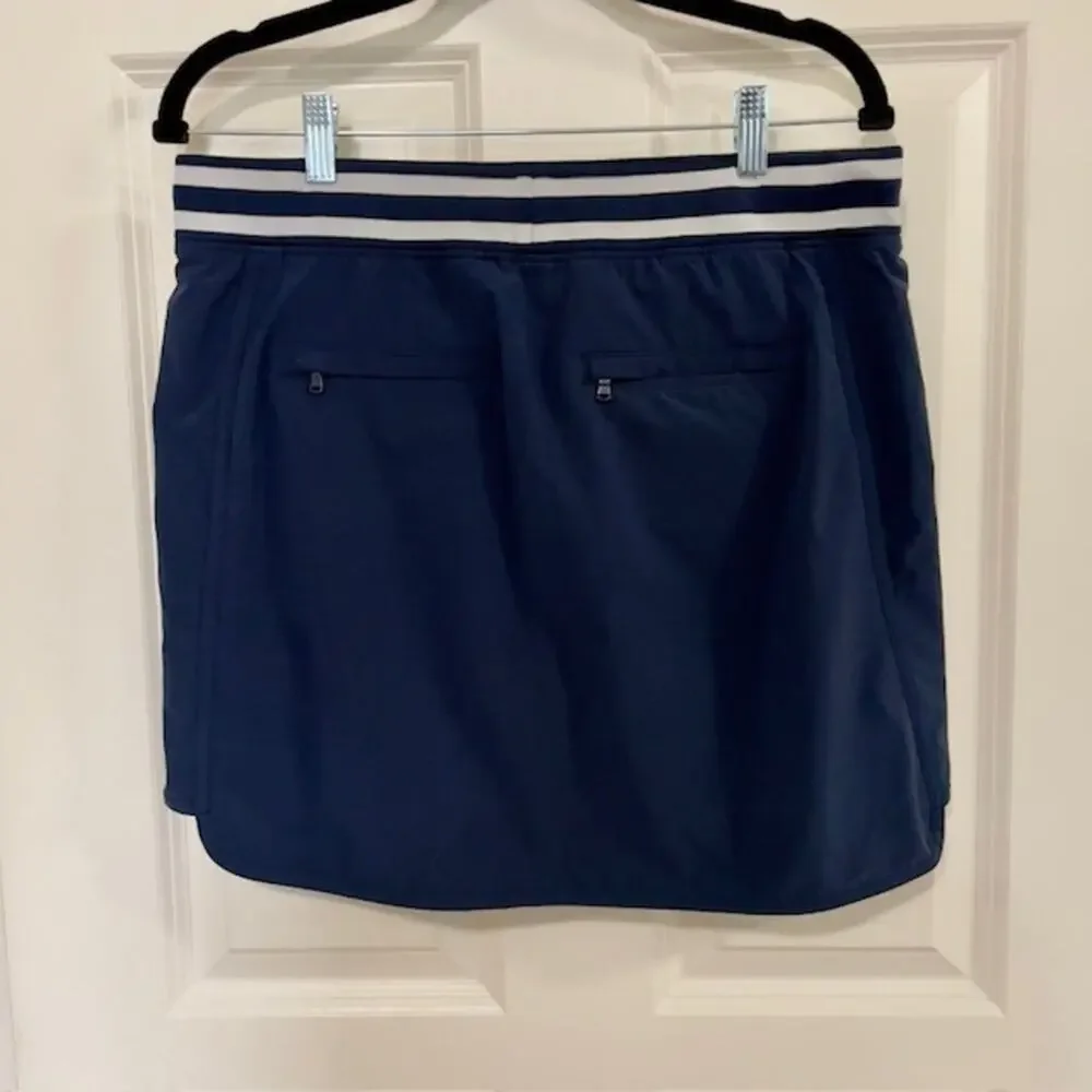 Athleta Skort Skirt Navy Blue Stripe with Zip Pockets Tennis Golf Hike Size‎ 10P